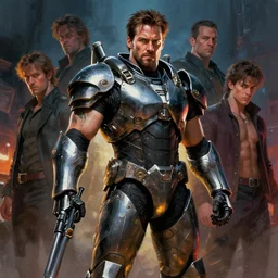 swole keanu reeves wearing metal gear armor holding gun dramatic lighting art by brandon anschultz by yoji shinkawa by richard schmid by greg rutkowski by sandra chevrier by jeremy lipking cinematic dramatic brush strokes background