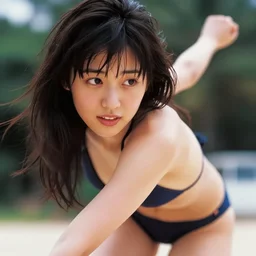 Worksafe.2000s,8K HD incredible dynamic movie shot,very close-up young beautiful gorgeous cute Japanese actress supermodel J-Pop idol girl posing in swimsuit, motion.High budget Hollywood movie.At Behance and Instagram,taken with polaroid kodak portra.Photoshop,Adobe After Effects