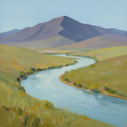 mountaintop river flat illustration oil painting trending on artstation