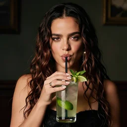 rosalia the spanish singer sipping a mojito