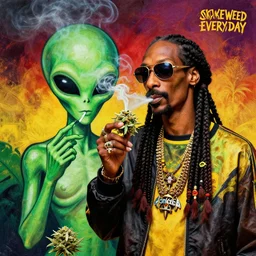 alien smoking weed and getting high with snoop dogg, raggae art, # 4 2 0, # smokeweedeveryday, rasta