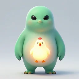 individual character design art, fat alien with a small chicken - like creature glowing in its belly character, by shigeto koyama and yusuke kozaki and joji morikawa and frank frazetta and kim jung gi, no more heroes concept art