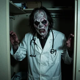 grainy photo of doctor who as a creepy monster in a closet, harsh flash