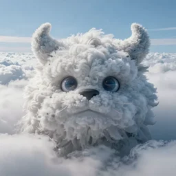 photo from above the clouds of a fluffy monster head, ultra detailed, 4 k
