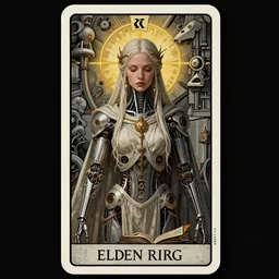 beautiful priestess girl tarot card portrait, biomechanical, intricate artwork masterpiece, majestic, elden ring cinematic lighting, volumetric 8 k, by apollonia saintclair, josan gonzalez, gustave dore, edmund leighton, kilian eng, trending on cgsociety, 8 k