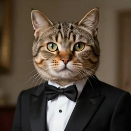 photorealistic cat man wearing a tuxedo. hyperdetailed photorealism, 1 0 8 megapixels, cinematic lighting