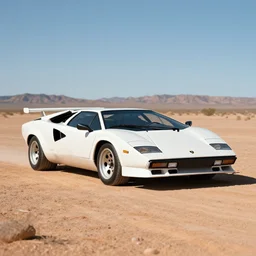 Lamborghini Countach in the Arizona desert, by Syd Mead