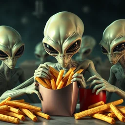 aliens eating french fries, 8 k