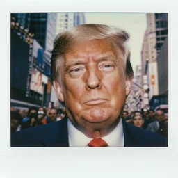 close up portrait of donald trump destroyed times square, hyper realistic polaroid photo, vintage, neutral dull colors, soft lights, overcast, by oleg oprisco, by thomas peschak, by discovery channel, by victor enrich, by gregory crewdson