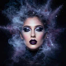 liquid smoke beauty portrait, explosion of cosmic dust and sparkles, artgerm, ismail inceoglu, sylvain sarrailh