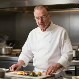 walter white cooking in a michelin star restaurant, professional photography