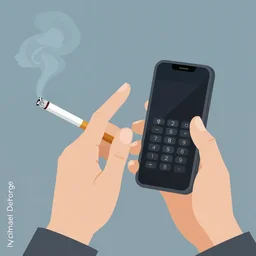 a drawing of a person with a cigarette and a cell phone, vector art by michael deforge, featured on dribble, neo - dada, seapunk, chillwave, synthwave
