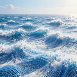 ocean waves made of yarn, unreal engine, 4 k, landscape