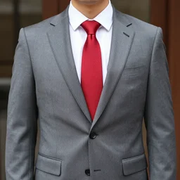 rex grey suit red tie centered realistic facing camera 4 k trending detailed