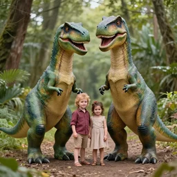 adam & eve cosplaying dinosaurs