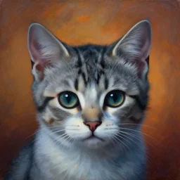 painting of a very very very very very very very cute kitten, close up of a kitten, by zdzislaw beksinski, by dariusz zawadzki, by wayne barlowe, gothic, surrealism, cosmic horror, lovecraftian, cold hue's, warm tone gradient background, concept art, beautiful composition