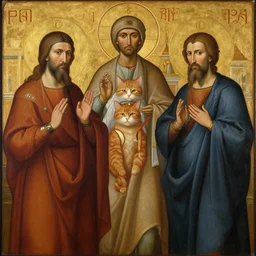 russian orthodox christian church painting of a ginger cat by andrey rublev and giger, oil painting