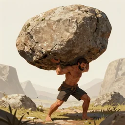 man lifting a heavy boulder, detailed digital art trending in artstation
