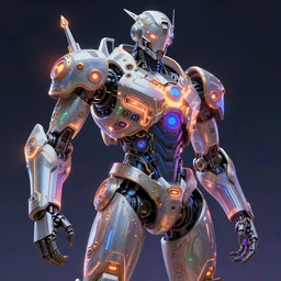 hyper detailed ultra sharp of a futuristic full body glowing robot, trending on artstation, warpaint aesthetic, volumetric lighting, psychedelic, ornate, intricate, digital painting, concept art, sharp focus, illustration, art by artgerm and greg rutkowski and h. r. giger, 8 k