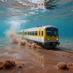 train runner underwater under a river made of cocoa milk