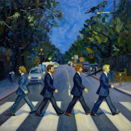 abbey road, london at night, painting by van gogh, oil paint,