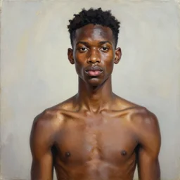 A portrait of a skinny stylish and attractive non-binary person, oil painting by Kehinde Wiley, majestic, detailed, high resolution