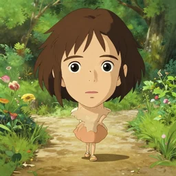well - lit art nouveau face portrait of a 1 3 - year old natalie portman playing in the garden, natural lighting, path traced, highly detailed, high quality, cartoon, digital painting, by don bluth and ross tran and studio ghibli