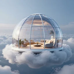 a modular dome house designed by zaha hadid inside a cloud, futuristic, in a cloud, octane render, glass, ray tracing