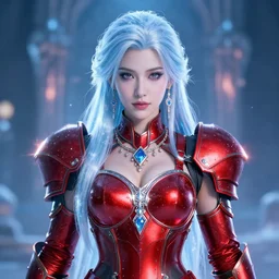 dreamy ( ( portrait ) ) of ice queen, sharp focus, octane render, ( ( red armor ) ), rpg, beautiful, flare, reflections, unreal engine, symmetrical!!, maybelline, sephora, artstation, art by artgerm, rossdraws, art by karol bak, makeup, ( ( jewelry ) ), ( ( hopeful ) )