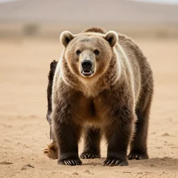 an angry grizzly bear standing on two feet in the dessert, 2 0 0 mm, natural photo, detailed, 8 k