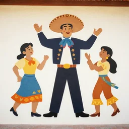 [ mexican folk art ] mural depicting [ joseph and the amazing technicolor dreamcoat ] stylized simple