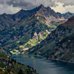 lakeside mountains, neo - expressionism