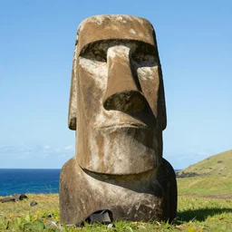 Easter island head statue of a giga Chad with face characteristics of a gigachad