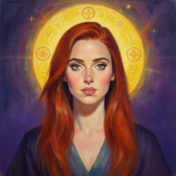 portrait of liv tyler by mandy jurgens, cartoon, oil painting, visionary art, symmetric, magic symbols, holy halo, dramatic ambient lighting, high detail, vibrant colors,