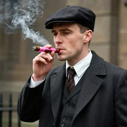 Tommy shelby (peaky blinders) smoking a pink cigar