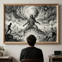 a person watching the end of the world drawing