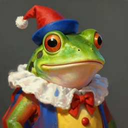 detailed portrait of a frog dressed as a clown, by justin gerard and greg rutkowski, digital art, realistic painting, dnd, dungeons & dragons, character design, trending on artstation