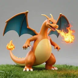 a charizard in real life standing on grass breathing fire, character design, scaly skin, dragon, reptilian, hyperrealistic, concept art, octane render, unreal engine 5, path tracing, soft lighting, high quality, highly detailed, 8 k, complementary colors, cgsociety, concept art