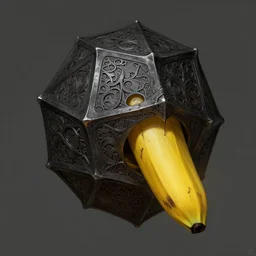 anthropomorphic pentacontagon head in edgy darkiron banana, intricate, elegant, highly detailed animal monster, digital painting, artstation, concept art, smooth, sharp focus, illustration, art by artgerm, wayne barlowe, trending on artstation and greg rutkowski and alphonse mucha, 8 k