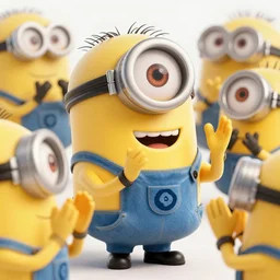 Minions applauding. Hyperrealistic render, highly detailed, 4k, artstation.