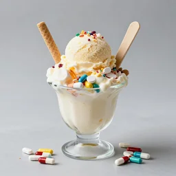 Ice cream sundae made of drugs