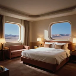 Hotel room interiors, 60s futurism, color photos
