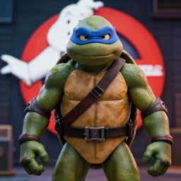 teenage mutant ninja turtle ghost busters, hyper realism, cinematic, high detail, 8k, octane render, depth of field