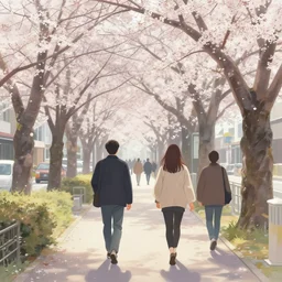 walking from naka - meguro, tokyo. volumetric lighting, spring late morning, nice slight overcast weather, realistic illustration, perfectly shaded, soft painting, art by krenz cushart and wenjun lin