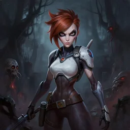 dark portrait painting of tracer from overwatch, in style of zdzisław beksinski, scary, horror, overwatch tracer,