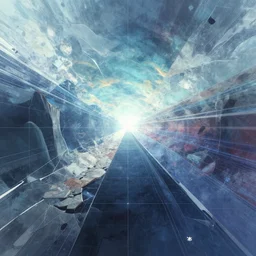 adjustment of temporal matrix, broken fractured ethereally pixiv scenery art desolate soul expansion address, 9 0 % completed unexplainable artwork in grand color schemes, cold colors, cold biome with medium temperature eternally present planck length 3 9 5 th dimension of your reasoning view