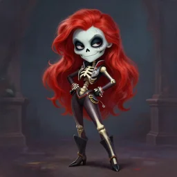 cute & beautiful smug smiling undead skeleton girl with very attractive face and red hair dressed as a cheeleader, elegant, digital art, fullbody painting, fantasy, pixar style, painting, pin up, highly detailed, artstation, art by artgerm, vrubel, greg rutkowski, ilya kuvshinov, raymond swanland