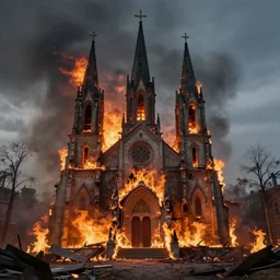 a church burning down, trending on artstation, beautiful, highly detailed