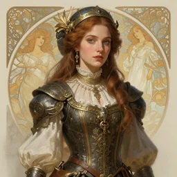A full portrait of a beautiful post apocalyptic European explorer, intricate, elegant, highly detailed, digital painting, artstation, concept art, smooth, sharp focus, illustration, art by Krenz Cushart and Artem Demura and alphonse mucha