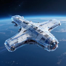 cyberpunk spaceship entering the atmosphere, hyperrealistic, galaxy, futuristic, highly detailed, glass, blue